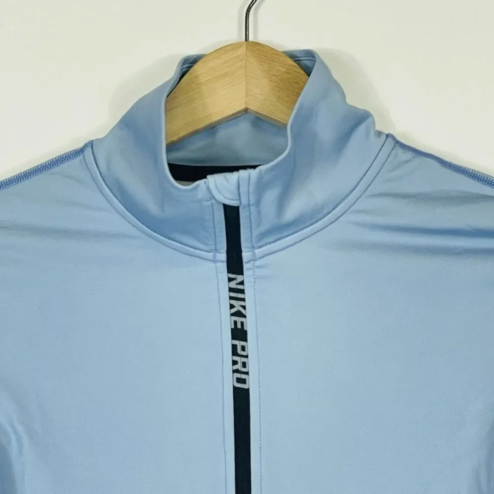 Nike Pro Jacket Womens Small Light Blue Pattern Sleeves Lightweight Half Zip